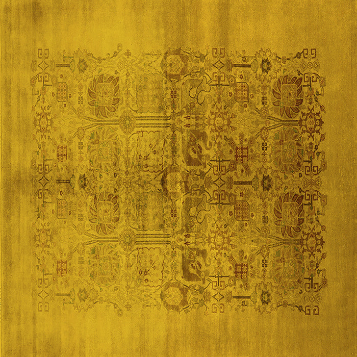 Square Machine Washable Oriental Yellow Industrial Rug, wshurb682yw