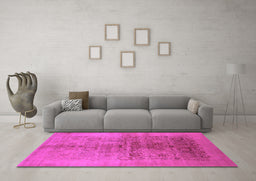 Machine Washable Oriental Pink Industrial Rug in a Living Room, wshurb682pnk