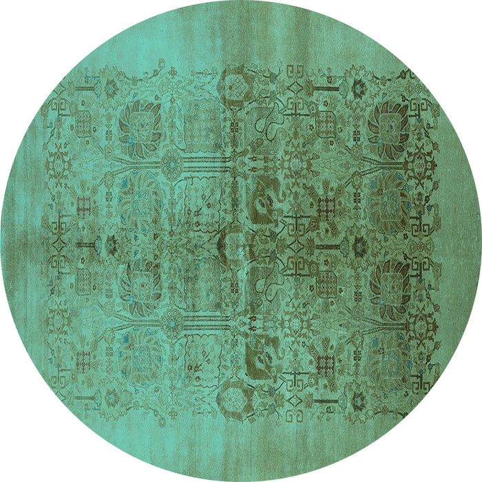 Round Machine Washable Oriental Turquoise Industrial Area Rugs, wshurb682turq