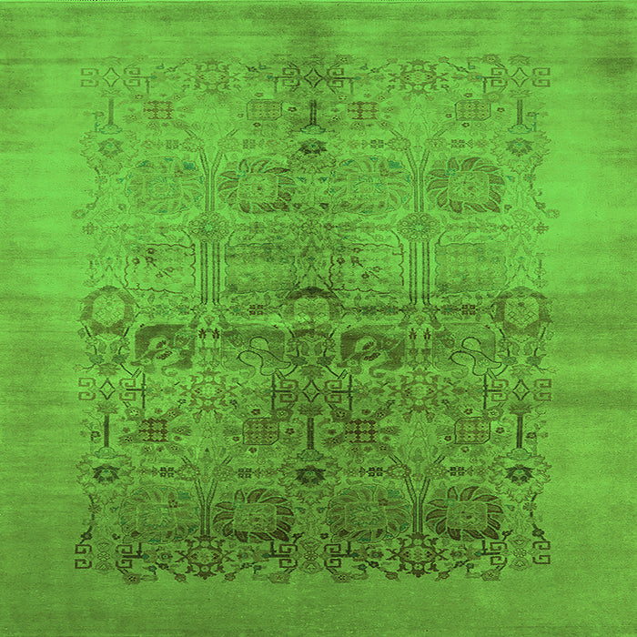 Square Machine Washable Oriental Green Industrial Area Rugs, wshurb682grn
