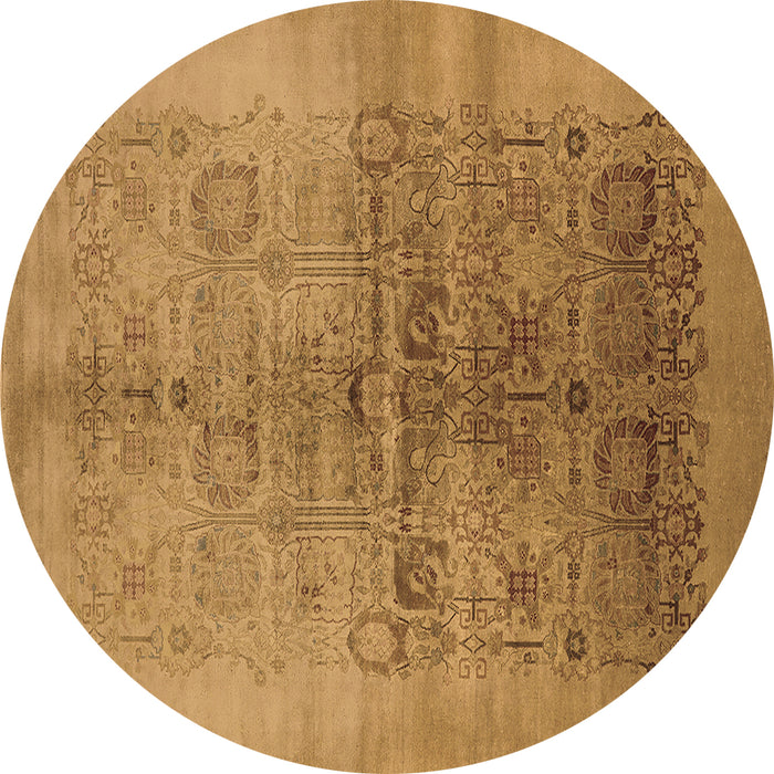 Round Machine Washable Oriental Brown Industrial Rug, wshurb682brn