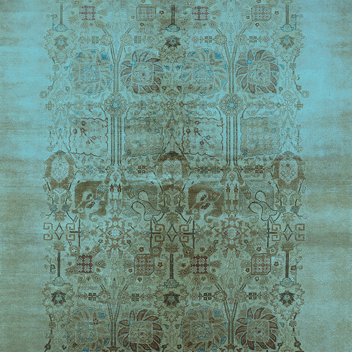 Machine Washable Oriental Light Blue Industrial Rug, wshurb682lblu