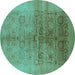 Round Oriental Turquoise Industrial Rug, urb682turq