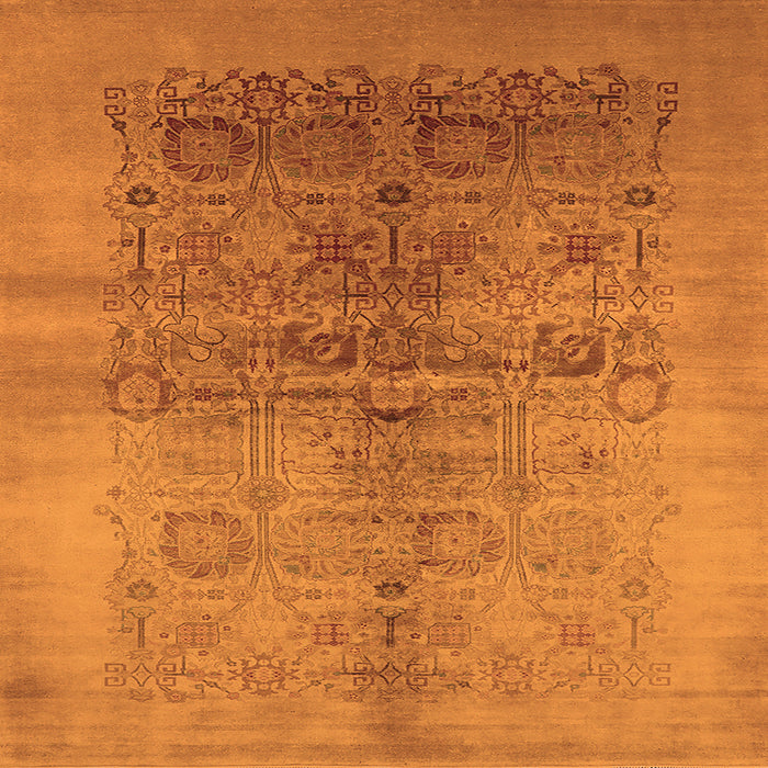 Square Machine Washable Oriental Orange Industrial Area Rugs, wshurb682org