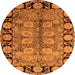 Round Machine Washable Oriental Orange Traditional Area Rugs, wshurb683org