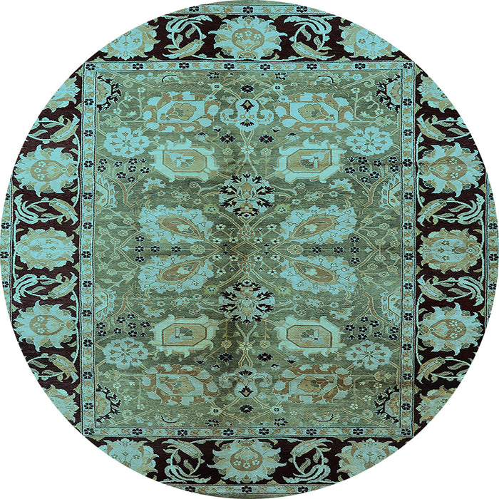 Round Oriental Light Blue Traditional Rug, urb683lblu