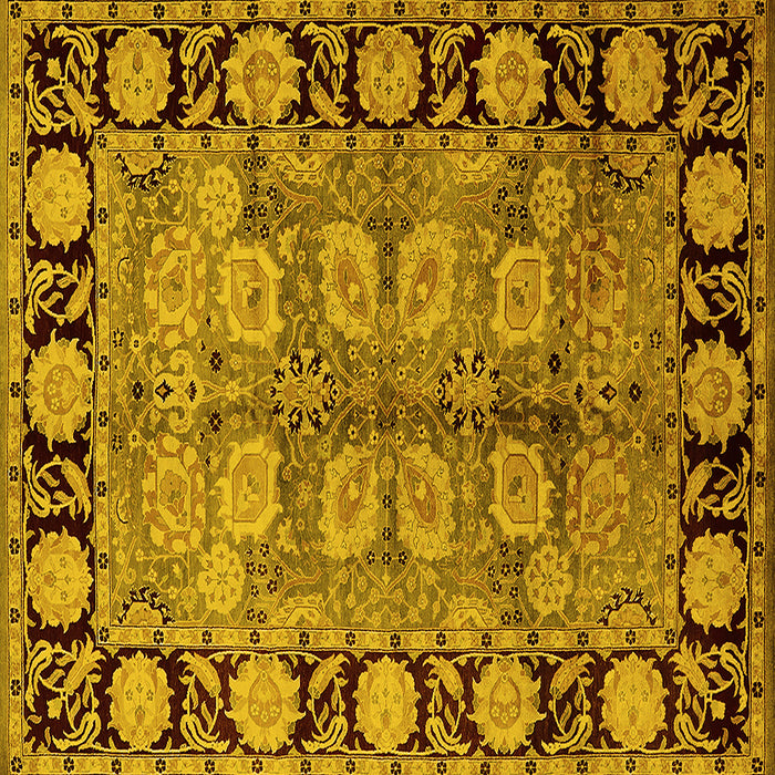 Square Machine Washable Oriental Yellow Traditional Rug, wshurb683yw