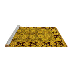 Sideview of Machine Washable Oriental Yellow Traditional Rug, wshurb683yw