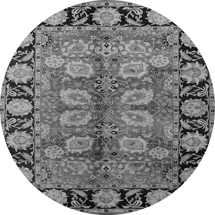 Round Machine Washable Oriental Gray Traditional Rug, wshurb683gry