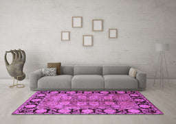 Machine Washable Oriental Purple Traditional Area Rugs in a Living Room, wshurb683pur