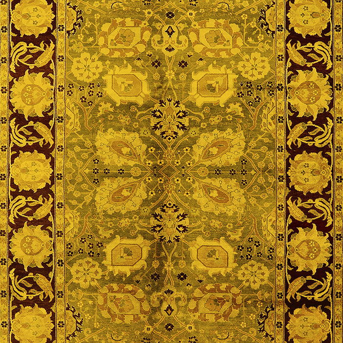 Machine Washable Oriental Yellow Traditional Rug, wshurb683yw