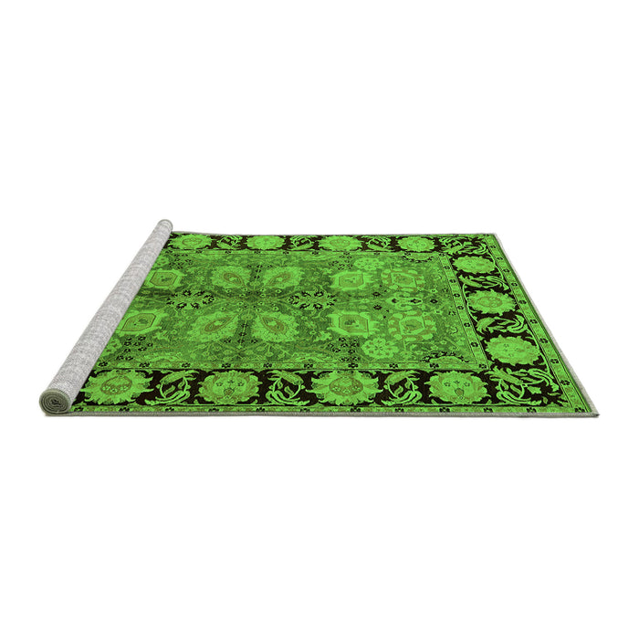 Sideview of Machine Washable Oriental Green Traditional Area Rugs, wshurb683grn