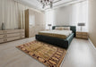 Mid-Century Modern Brown Sand Brown Oriental Rug in a Bedroom, urb683