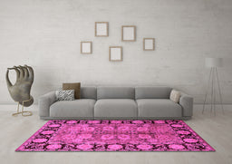 Machine Washable Oriental Pink Traditional Rug in a Living Room, wshurb683pnk