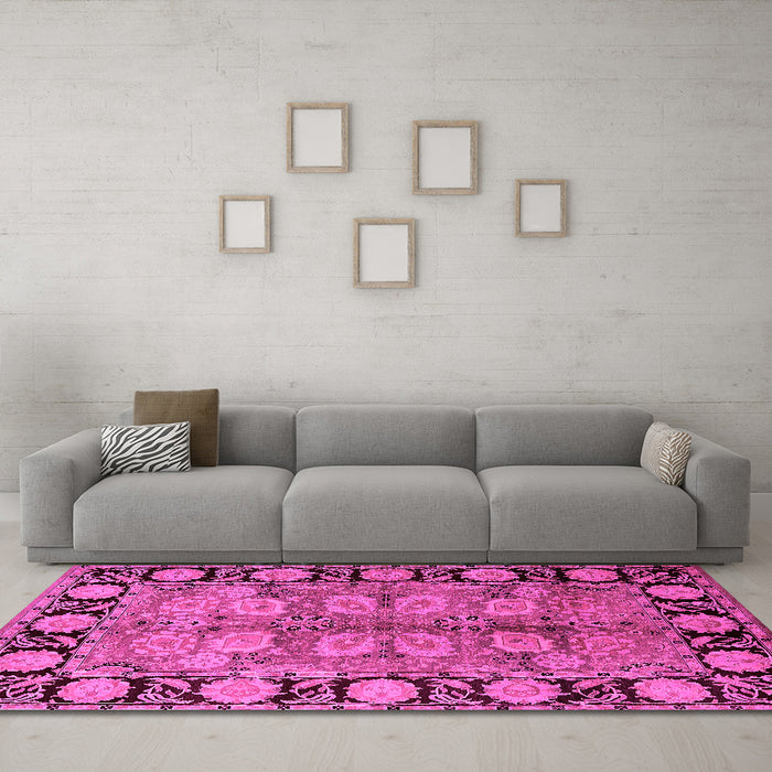 Machine Washable Oriental Pink Traditional Rug in a Living Room, wshurb683pnk