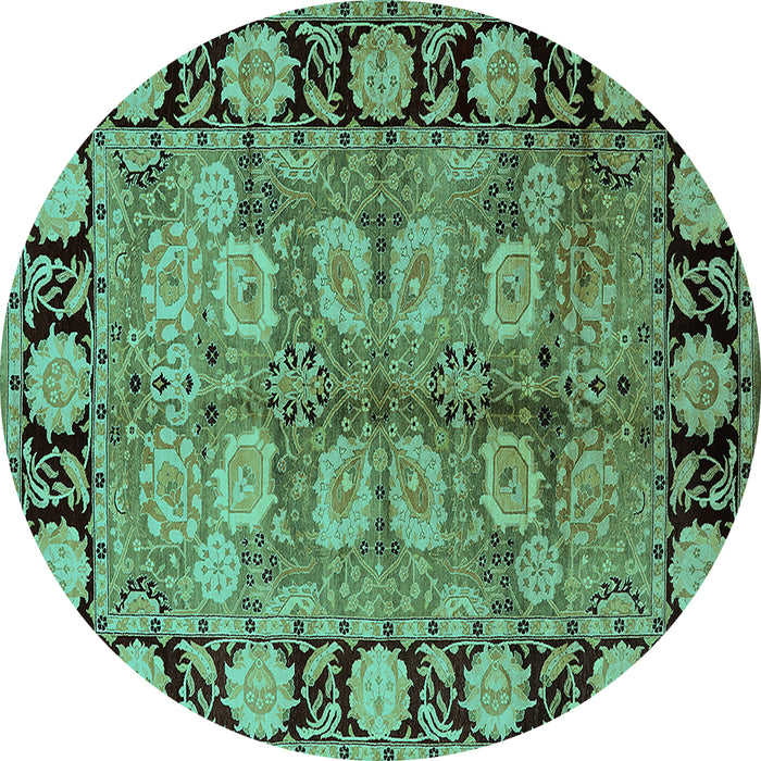 Round Oriental Turquoise Traditional Rug, urb683turq