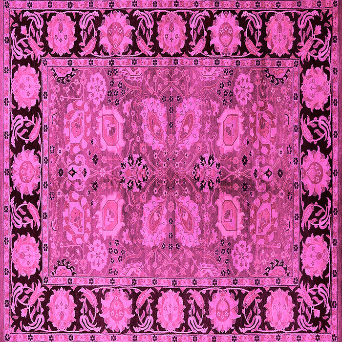 Square Machine Washable Oriental Pink Traditional Rug, wshurb683pnk