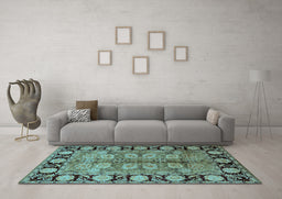 Machine Washable Oriental Light Blue Traditional Rug in a Living Room, wshurb683lblu