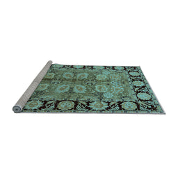 Sideview of Machine Washable Oriental Light Blue Traditional Rug, wshurb683lblu