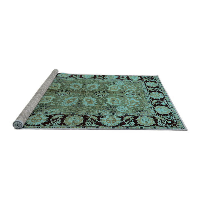 Sideview of Machine Washable Oriental Light Blue Traditional Rug, wshurb683lblu