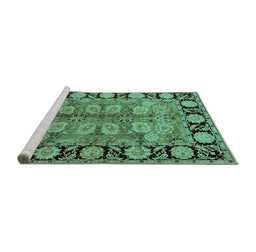 Sideview of Machine Washable Oriental Turquoise Traditional Area Rugs, wshurb683turq