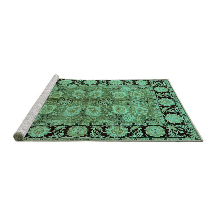Sideview of Machine Washable Oriental Turquoise Traditional Area Rugs, wshurb683turq