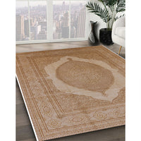 Mid-Century Modern Light Copper Gold Medallion Rug, urb684