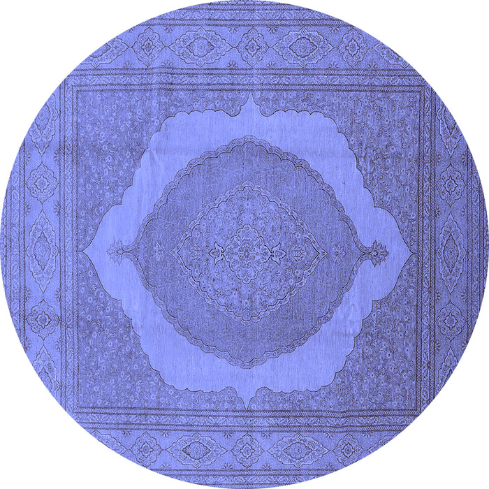 Round Machine Washable Medallion Blue French Rug, wshurb684blu