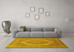 Machine Washable Medallion Yellow French Rug in a Living Room, wshurb684yw