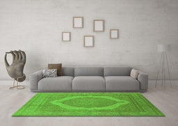 Machine Washable Medallion Green French Area Rugs in a Living Room,, wshurb684grn