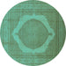 Round Machine Washable Medallion Turquoise French Area Rugs, wshurb684turq