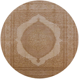 Round Mid-Century Modern Light Copper Gold Medallion Rug, urb684