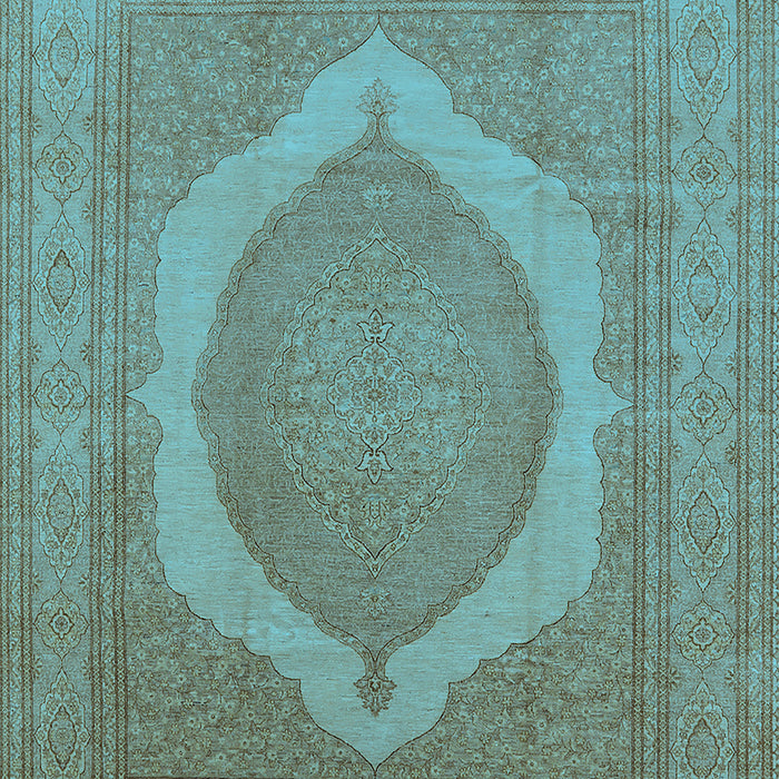Machine Washable Medallion Light Blue French Rug, wshurb684lblu