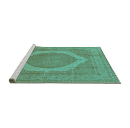 Sideview of Machine Washable Medallion Turquoise French Area Rugs, wshurb684turq