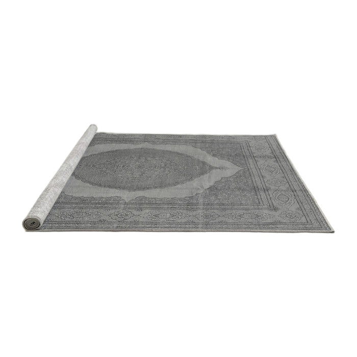 Sideview of Machine Washable Medallion Gray French Rug, wshurb684gry