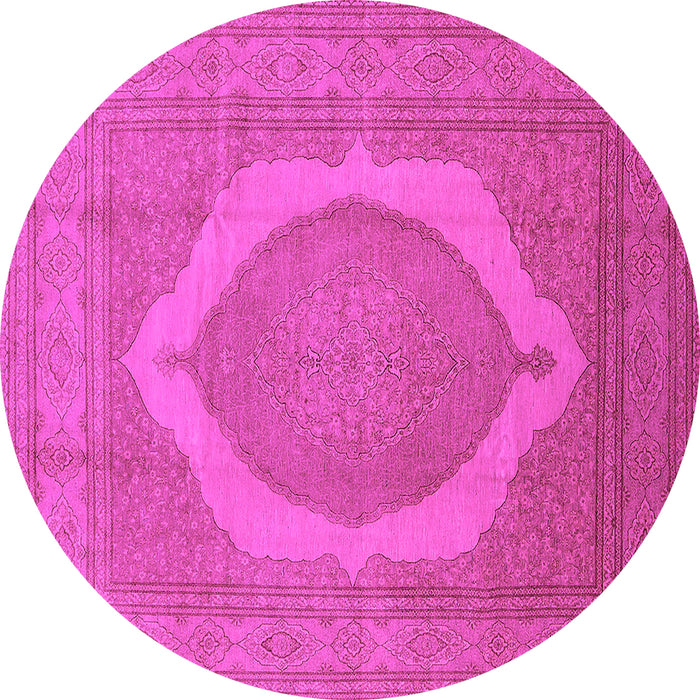 Round Machine Washable Medallion Pink French Rug, wshurb684pnk
