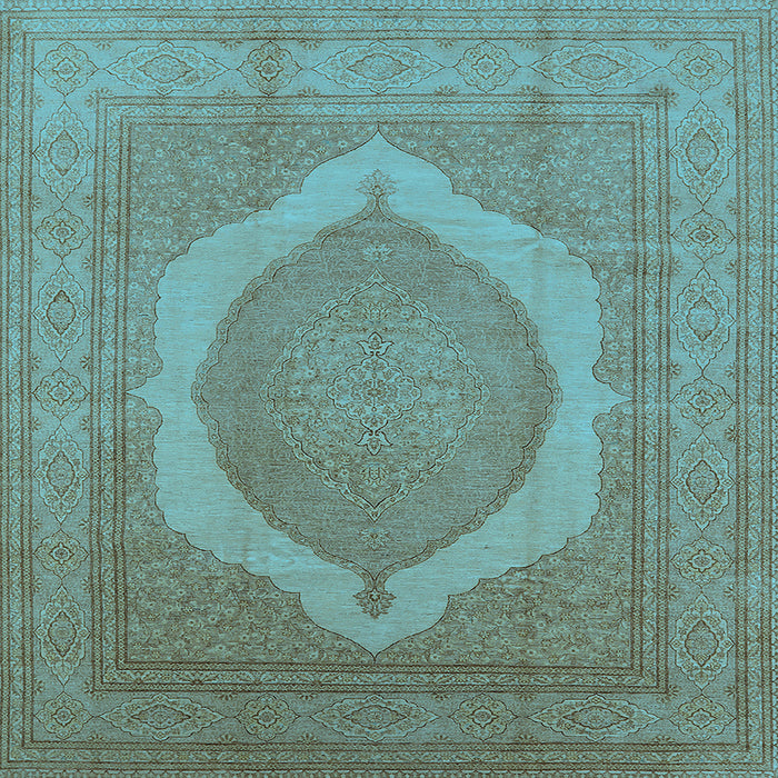 Square Machine Washable Medallion Light Blue French Rug, wshurb684lblu
