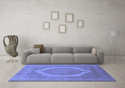 Machine Washable Medallion Blue French Rug in a Living Room, wshurb684blu
