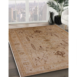 Mid-Century Modern Light Brown Oriental Rug in Family Room, urb685