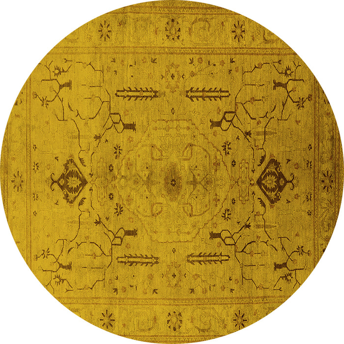Round Oriental Yellow Traditional Rug, urb685yw