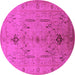 Round Machine Washable Oriental Pink Traditional Rug, wshurb685pnk