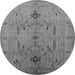 Round Machine Washable Oriental Gray Traditional Rug, wshurb685gry