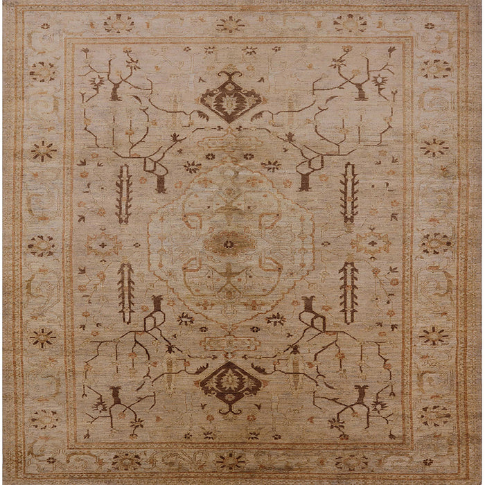 Square Mid-Century Modern Light Brown Oriental Rug, urb685