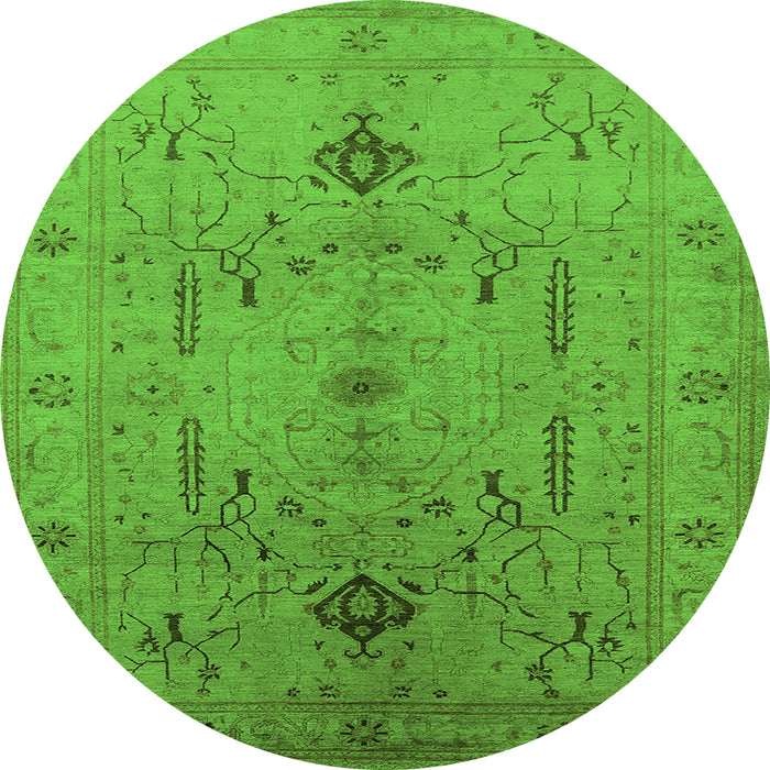 Round Machine Washable Oriental Green Traditional Area Rugs, wshurb685grn