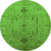 Round Machine Washable Oriental Green Traditional Area Rugs, wshurb685grn