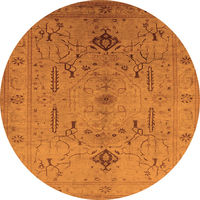 Round Machine Washable Oriental Orange Traditional Area Rugs, wshurb685org