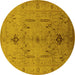 Round Machine Washable Oriental Yellow Traditional Rug, wshurb685yw