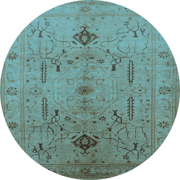Round Oriental Light Blue Traditional Rug, urb685lblu