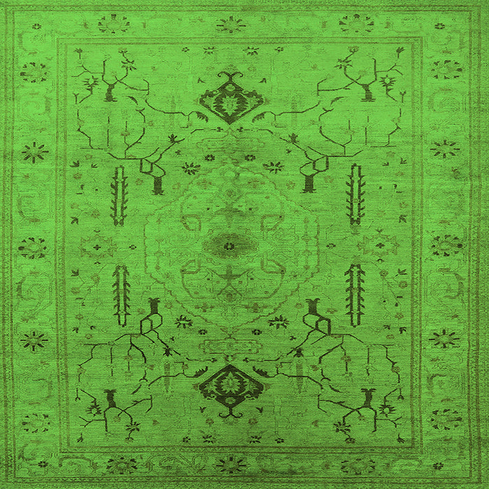 Square Machine Washable Oriental Green Traditional Area Rugs, wshurb685grn