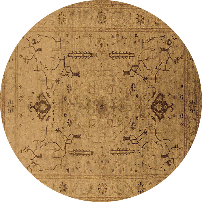 Round Oriental Brown Traditional Rug, urb685brn